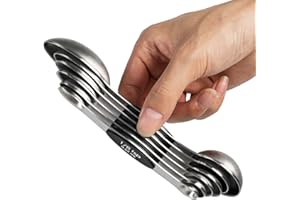 YELLRIN Magnetic Measuring Spoons Set of 6 Stainless Steel Dual Sided Stackable Teaspoon for Measuring Dry and Liquid Ingredients