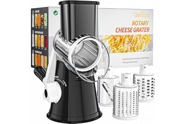 Cambom Rotary Cheese Grater Hand Crank Cheese Shredder for Fresh Cheese, Vegetable, Nuts,Non-Slip Suction Base, Free Cleaning