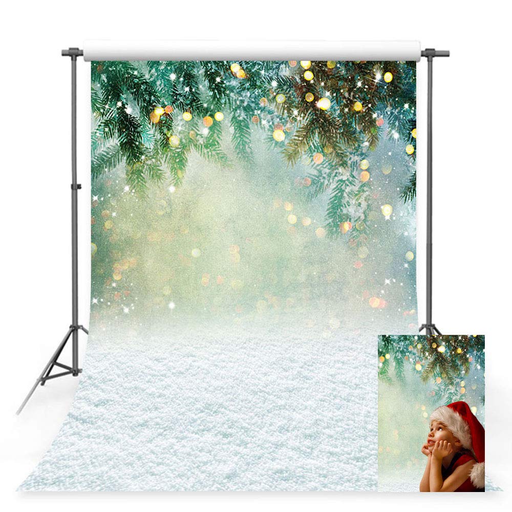 MEHOFOTO 5x7ft White Snow Photo Studio Background Winter Christmas Snowflake Landscape Green Leaves Bokeh Photography Backdrops Props