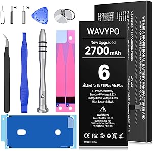 2700mAh Battery for iPhone 6, Upgraded Wavypo 2021 New Version High Capacity 0 Cycle Replacement Battery for iPhone 6 A1586 A1589 A1549 with Full Replacement Tool Kit Instruction
