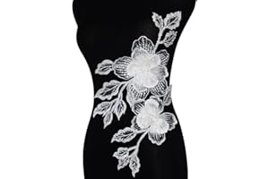 HHQ Handmade Rhinestones Applique Sewing Beads Stones Trim Lace Patches Sparkly Silvery Sew on Sequins Crystal Beaded Bodice Accessory for Wedding Dresses DIY Decorative Clothes (AP03-WH)