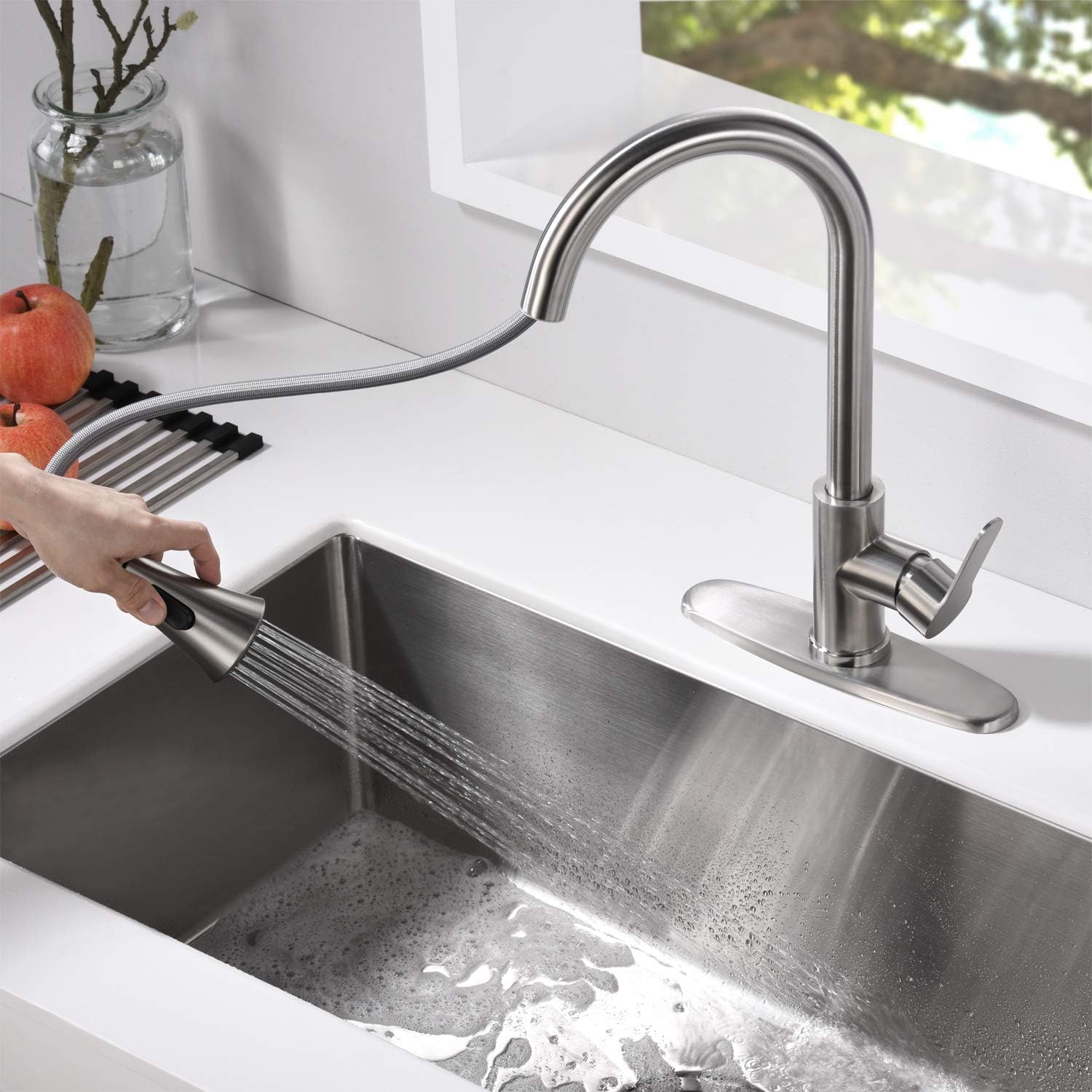 AMAZING FORCE Brushed Nickel Kitchen Faucet with Pull Down Sprayer Kitchen Sink Faucet Single Handle Kitchen Faucet Brushed Nickel Utility Sink Faucet for Laundry Sink Stainless Steel - - 