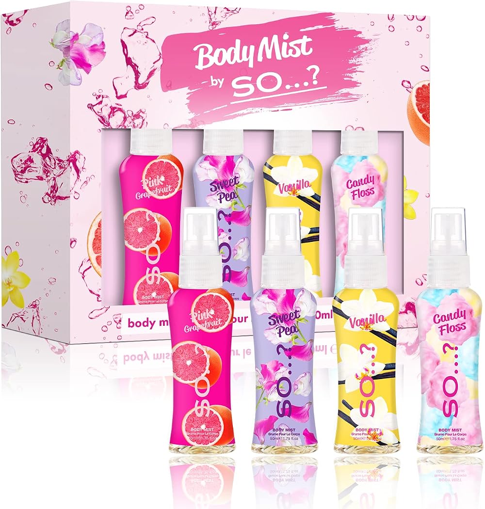SO...? Women's Mini Body Mist Gift Set 4x50ml Red Velvet Vanilla Candy Floss