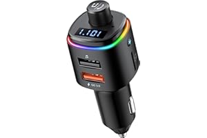 Nulaxy Bluetooth FM Transmitter, QC3.0 Fast Charge Bluetooth Car Adapter, Wireless Radio Car Kit with 7 Color LED Backlit, USB Flash Drive, microSD Card, Glossy Black