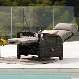 Grand patio Recliner Sun Lounger with Adjustable Backrest and Flip Table Dark view 2