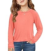 ZDC Girls Long Sleeve Shirts Kids Crewneck Layering Tunic Tops Plain Basic Tees Fashion T-Shirts 5-14Y