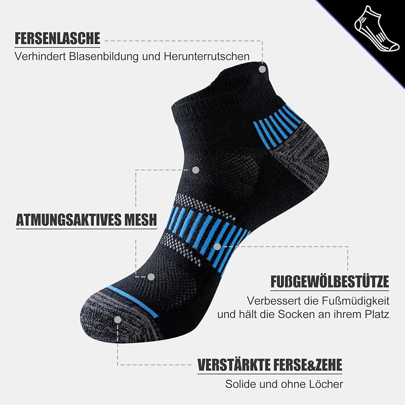Sneaker Socken Herren, 6 Paar, gepolsterte Sportsocken — Foto 2 von 8