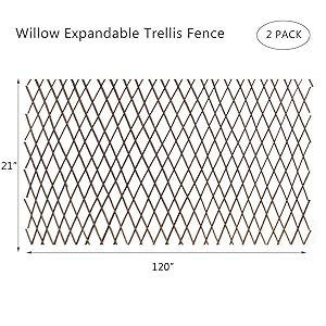 DOEWORKS Expandable Garden Trellis Plant Support Willow Lattice Fence Panel for Climbing Plants Vine Ivy Rose Cucumbers Clematis - 2PACK