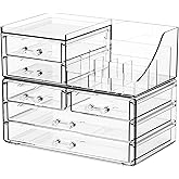 SUOXING Clear Acrylic Makeup Organizer for Vanity,Bathroom,Dresser,6 Drawer Cute Make up Organizers for Counter,Plastic Countertop Makeup Storage for Beauty,Jewelry,Brush,Cosmetic,Skin Care Organizer