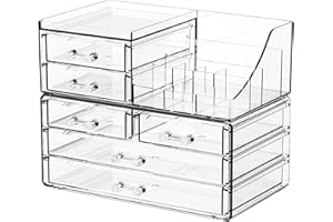 SuoXing Clear Acrylic Makeup Organizer for Vanity,Bathroom,Dresser,6 Drawer Cute Make up Organizers for Counter,Plastic Countertop Makeup Storage for Beauty,Jewelry,Brush,Cosmetic,Skin Care Organizer