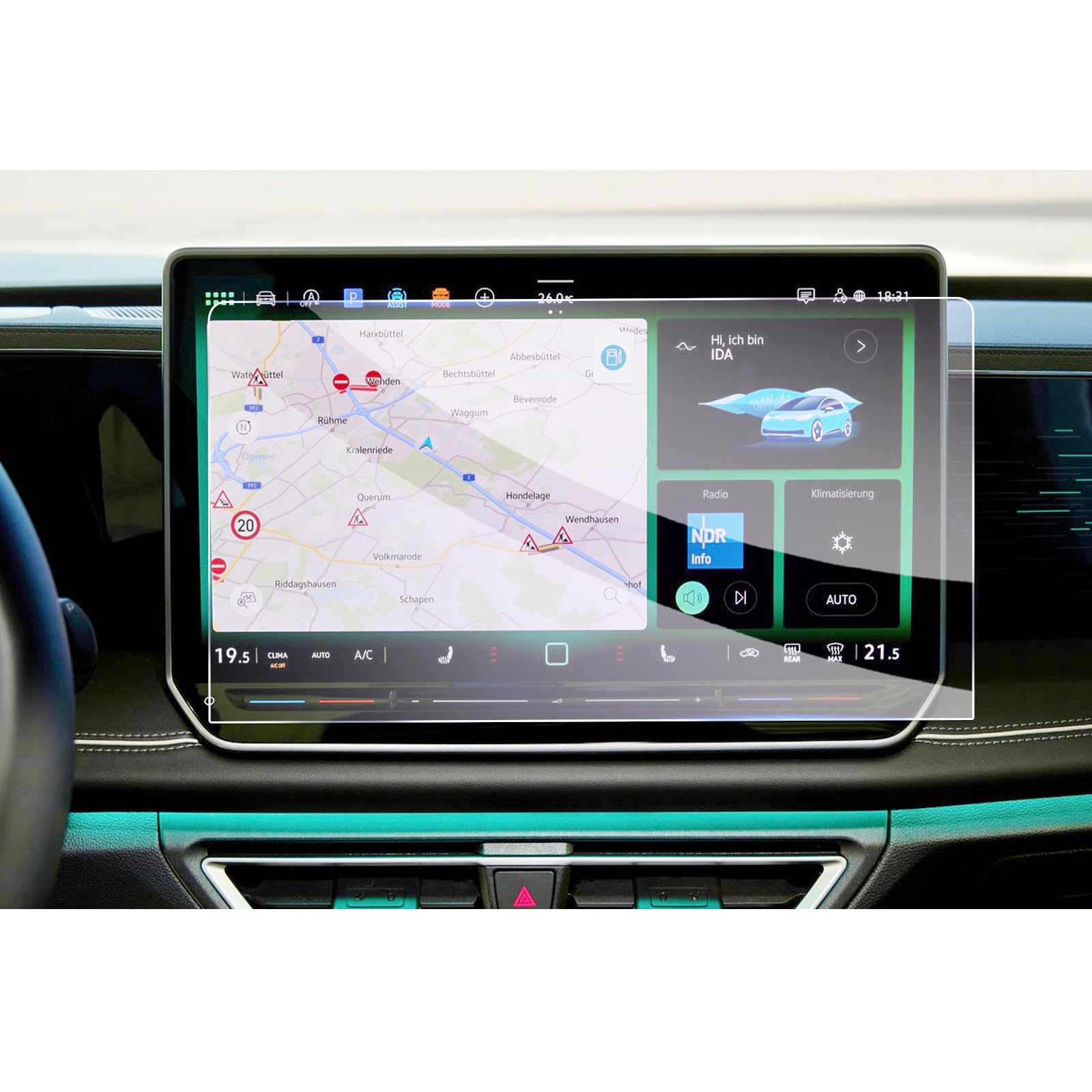 GAFAT Compatible with VW Tiguan 3 2024 2025 2026 15 Inch Navigation Screen Protector, Tempered Glass Screen Protector for New V-W 15 Inch Discover Pro Max, Shockproof, 9H Anti-Scratch