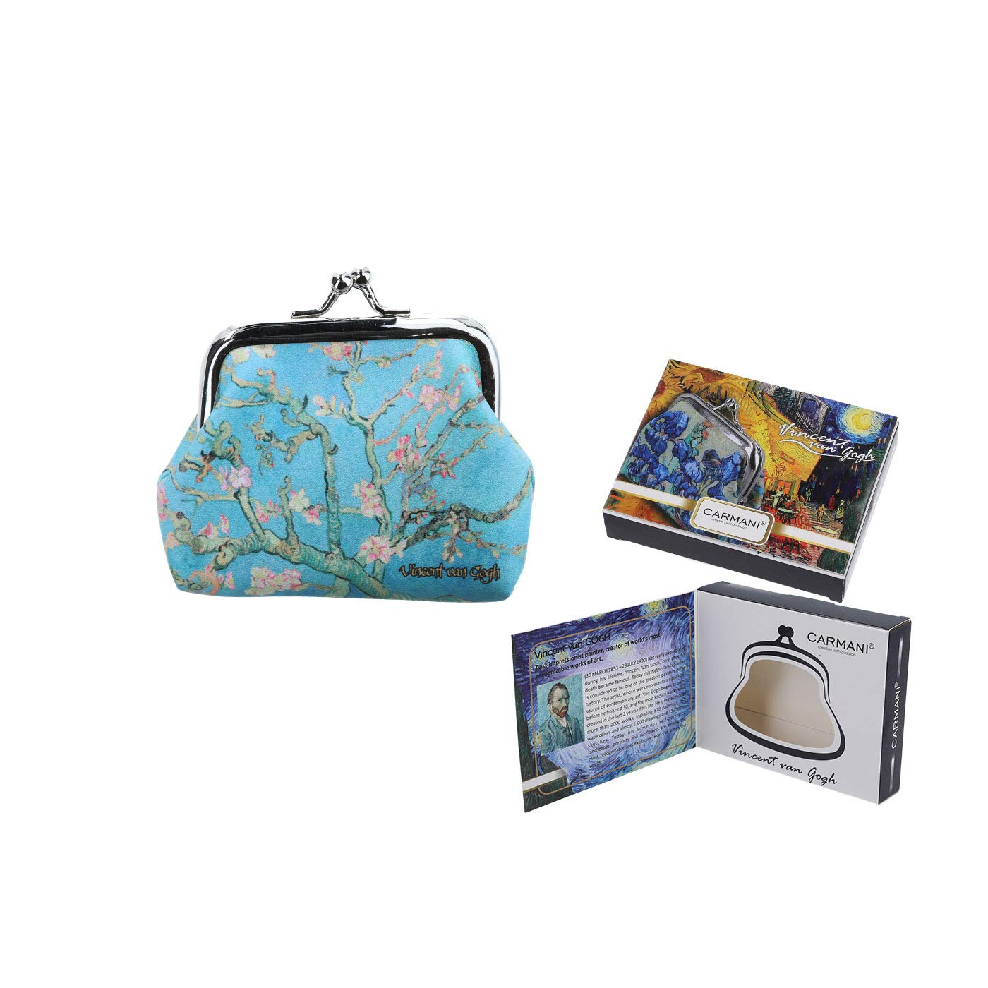 CARMANI - Small Ladies Clasp Coin Purse with Vincent Van Gogh"Almond Blossoms"