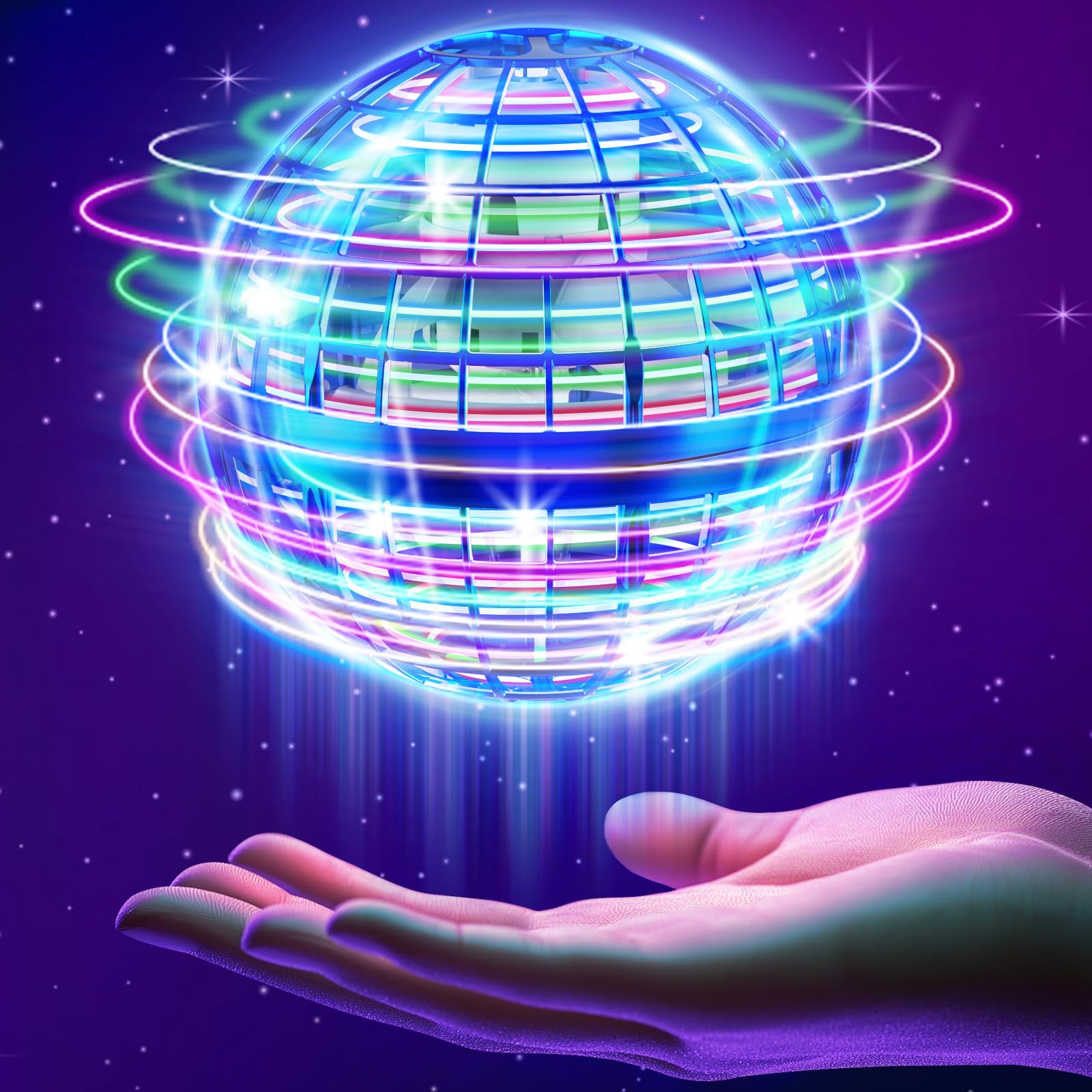 Flying Ball Orb Toys 2025, Upgraded Hover Orbi Ball Pro With RGB Lights, Magic Boomerang Hand Controlled UFO Mini Drone, Cool Stuff Globe Flying Spinner Smart Toys Gifts for Age 6+ Boys Girls Kids