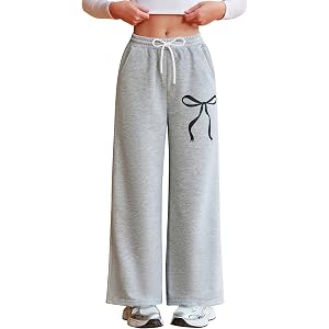 Zaclotre Girls Wide Leg Sweatpants Bow Baggy Athletic Pants with Pockets | Cute, Drawstring Waist, Casual, Lounging, Sports,