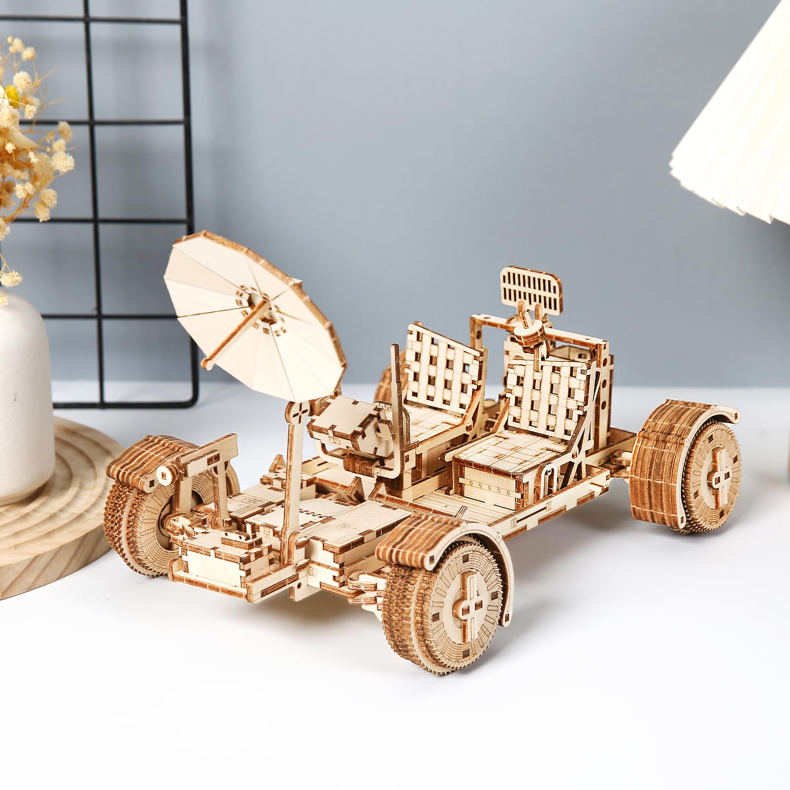 Hallisun 3D Wooden Puzzle for Adults, Lunar Rover Wooden Model Building Set, Self Assembly Mechanical Lunar Roving Vehicle Construction Craft Set, DIY Lunar Terrain Vehicle Wood Model Gift, 388 PCS