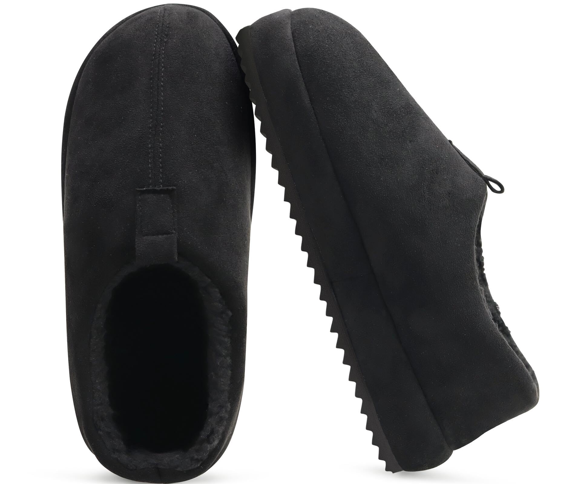 Photo 1 of COFACE Mens Slippers Cozy Thick Cushion Memory Foam Indoor Outdoor Lightweight Warm Sherpa Lining House Shoes Comfy Arch Support Clog Slipper For Man, Black Size 11