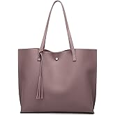 Dreubea Women's Soft Faux Leather Tote Shoulder Bag from, Big Capacity Tassel Handbag