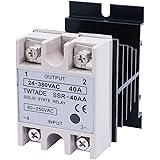 TWTADE SSR-40 AA 40A AC 80-250V to AC 24V-380V SSR Solid State Relay + Heat Sink