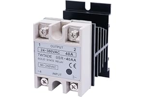 TWTADE SSR-40 AA 40A AC 80-250V to AC 24V-380V SSR Solid State Relay + Heat Sink