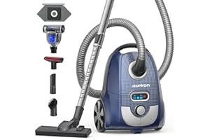 Aspiron Canister Vacuum, 1600W/40KPA Canister Vacuum Cleaner, 4QT Dust Bag, H13 HEPA Filter, 5 Tools, Pet-Friendly,Variable Power Control,for Carpets, Hardwood Floors, Stairs, Pet Hair, Household