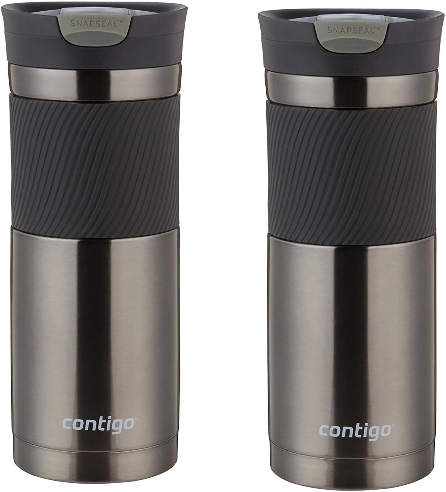 Contigo 20oz SnapSeal Byron Travel Mug, Gunmetal - Leak Proof Coffee Mug - Vacuum Insulated - Maintains the Temperature of All Drinks, Hot or Cold - Fits Most Car Cupholders - 2 Pack