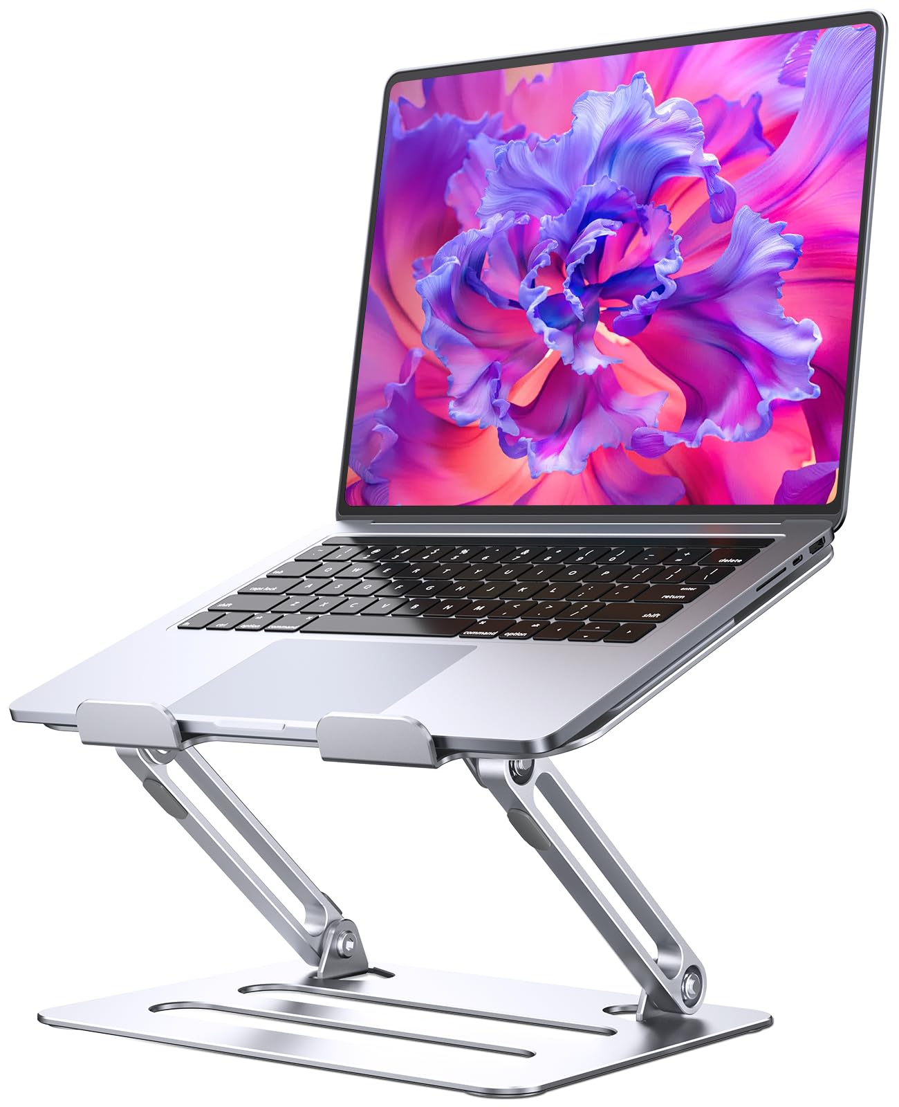 Soqool Adjustable Laptop Stand, Foldable Laptop Stand for Desk, Ventilated Aluminum Portable Laptop Riser, Notebook Computer Ergonomic Laptop Holder for MacBook Pro Air/HP/Dell (10-16'') Silver