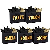 STOBOCTER 5 Senses Gift Bags for Him Her Five Senses Gift Bags with Ribbon Handles and Tissue Paper Present Wrappings for Valentine Wedding Christmas Anniversary Birthday(Black, 12.6''x8.8''x4'')