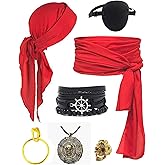 kasahara Pirate Costume Accessories for Women Men 6 Pcs Pirate Head Scarf Bandanas Waist Sash Belt Jewelry