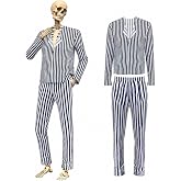 Soulchen 2 Pcs 12 ft Skeleton Costume Set Halloween Suit Outfit | Giant Black and White Striped Skeleton Clothes, Nightmare Theme Accessories, for Halloween Christmas Garden Lawn Decor