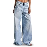 IT'S BASIC Straight Wide Leg Jeans for Women High Waisted, Relaxed Fit Trendy Womens Jeans Stretchy Denim Pants, Stonewashed