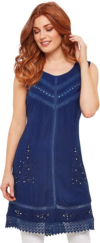 Joe Browns Womens Crochet Hem Embroidered Tunic Blue XXL at Amazon Womenâs Clothing store