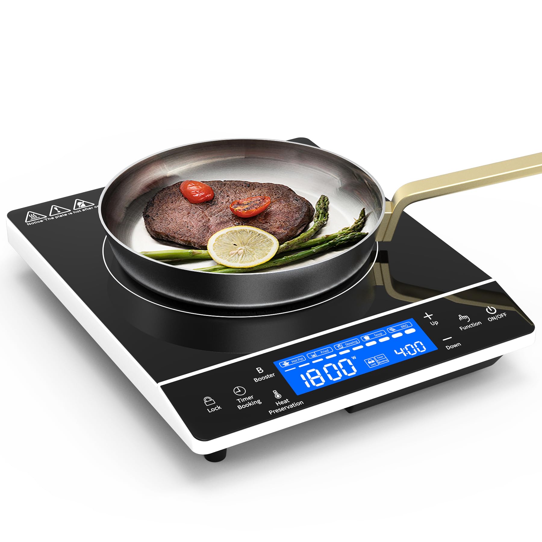 VBGK Induction Cooktop, 1800W Single Burner Electric cooktop,Induction Stove Top with Large LCD Sensor Touch, Induction Hot Plate with 9 Temperature Levels, Child Safety Lock & 4H Timer