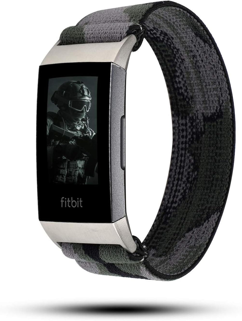 YOSWAN Compatible for Fitbit Charge 4 3 / SE Smart Watch Bands, Breathable Soft Scrunchie Elastic Fabric Cloth and Stretchy New Nylon Wristbands Strap Sports Accessories for Women (New Nylon Camo)
