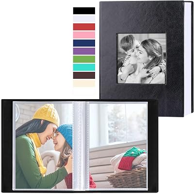 Benjia Small Photo Album 6x4 2 Packs 50 Pockets Portrait Leather Cover