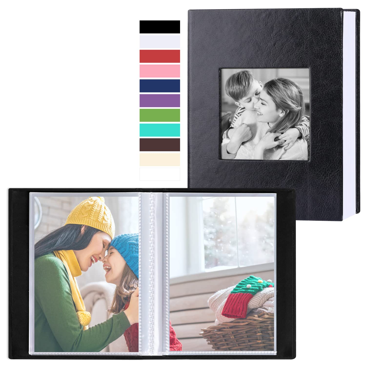 Benjia Small Photo Album 6x4 2 Packs, Each Pack Holds 50 Pockets, Slip In Mini Leather Top Loading Photo Albums Holds Portrait Only 10x15cm Picture Black — image 1