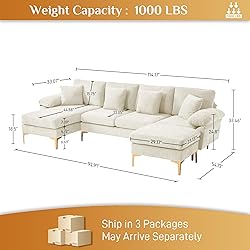 Wrofly U-Shaped Sectional Sofa Couch, 114" Comfy
