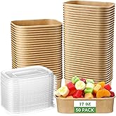 Maxdot 50 Pack Disposable Food Containers with Lids Paper Food Containers Bowls for Meal Prep, Salad, Ice Cream, Yogurt, Soup Bowls Party Leftover Box(Brown,17 oz)