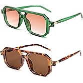 BUTABY Retro Square 70s Flat Aviator Sunglasses Women Men Vintage Trendy Plastic Frame Sun Glasses UV400 Protection