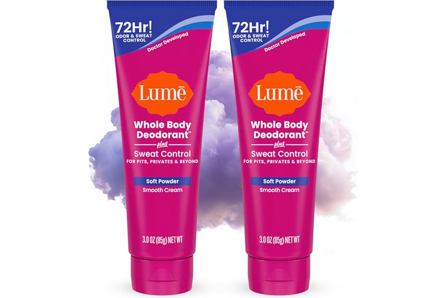 Lume Whole Body Deodorant Plus Sweat Control – Smooth Cream Tube – 72 Hour Odor And Sweat Control – Baking Soda Free, Skin Loving – 3.0 ounce (Pack of 2) (Soft Powder)