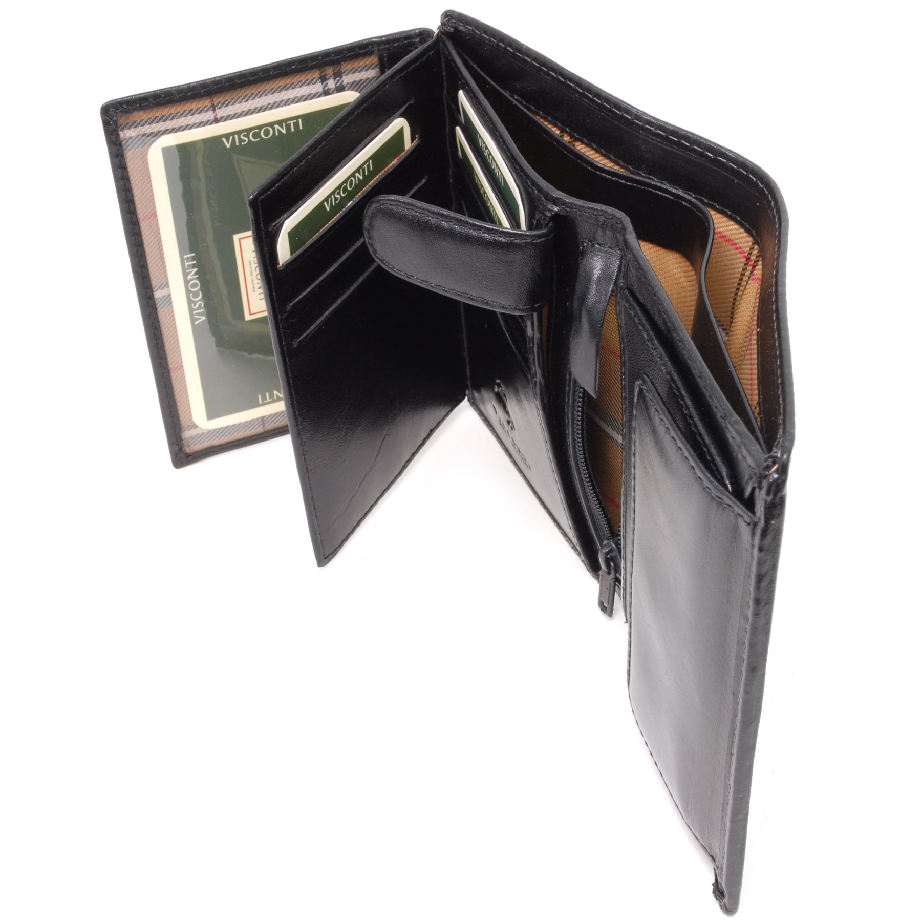 VISCONTI - Men's Large Trifold Leather Wallet - RFID Protected - 11 Credit Card Slots, Note Section & Coin Pocket - Gift Boxed - MZ3 Milan - Black