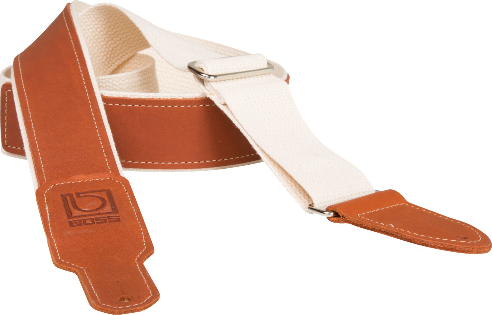 BOSS Bsh-20-Nat Leather/Cotton Hybrid Instrument Strap, Brown/Natural Hybrid Instrument Strap - 2-Inch/5Cm Width