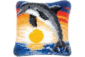 Gift2U Latch Hook Kit, Dolphin DIY Throw Pillow Cover Sofa Cushion Cover Latch Hook Rug Kit 16X16 inch Animal Pattern Paint Embroidery