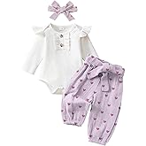 EVERGIFTKIDS Newborn Baby Girl Clothes Ribbed Knit Romper Heart Daisy Print Pants for 0 3 6 12 18 24 Months Girl Outfits