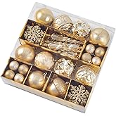 62Pcs Gold Christmas Balls Ornaments Set, 3.15''/80mm Assorted Large Shatterproof Christmas Baubles, Xmas Hanging Ball Ornaments for Christmas Tree/Holiday/Party/Wedding