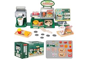 ARK MIIDO Toy Cash Register for Kids 35PCS Play Cash Register Toys Play Store with Beverage Machine Hamburger Sandwich Fries Egg Tart Play Money Food Toys Gift for Toddlers Boys Girls Aged 3+