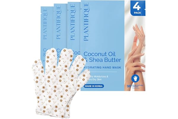 PLANTIFIQUE Korean Hydrating Hand Mask for Extra Dry Skin - 4 Pairs with Hyaluronic Acid Shea Butter & Aloe Vera - Moisturizi