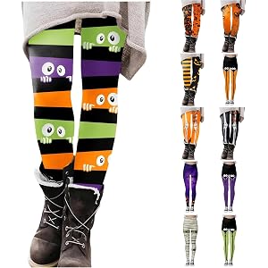 Halloween Leggings for Women, Tummy Control Funny Peek Monster Pumpkin Skeleton Printed Stretchy Yoga Tights Pants