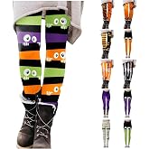 XUIXNW Halloween Leggings for Women, Tummy Control Funny Peek Monster Pumpkin Skeleton Printed Stretchy Yoga Tights Pants
