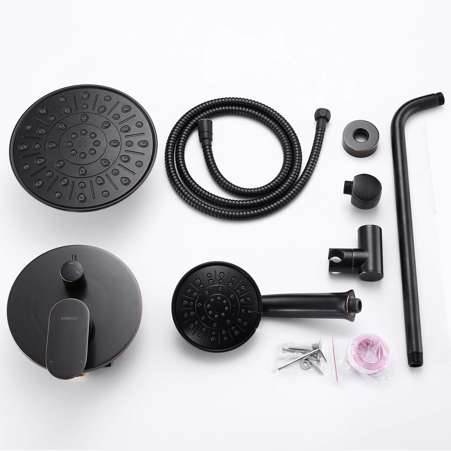 Shower System, Wall Mounted Shower Faucet Set for Bathroom with High Pressure 8" Rain Shower head and 3-Setting Handheld Shower Head Set, Oil Rubbed Bronze (Rough in Valve Included) - - 