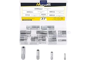 Mardatt 37 Pcs Zinc Plated Metal Knurled Drop in Anchor Assortment Set, 1/4", 5/16", 3/8", 1/2" Concrete Expansion Drop-in An